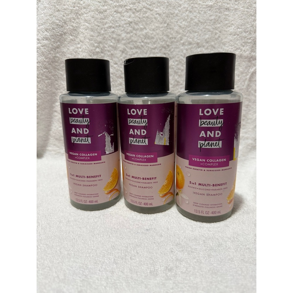 Love Beauty and Planet Vegan Collagen Shampoo 5-in-1 Multi-Benefit 13.5oz 3 Pack